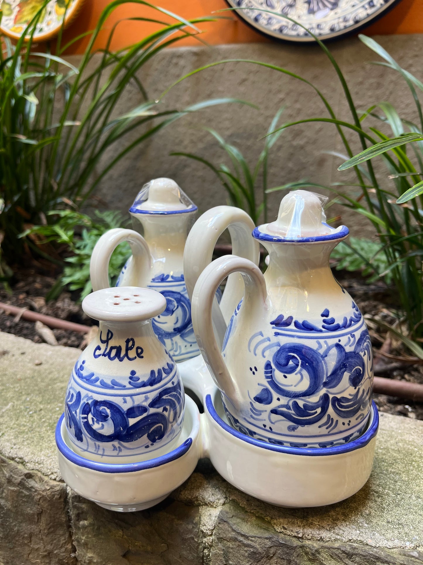 Ceramic oil vinegar salt and pepper set