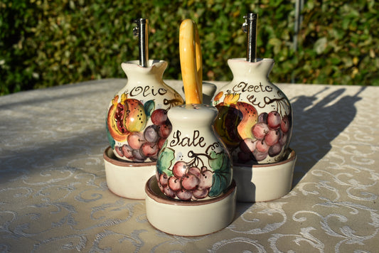 Set in ceramica per olio, aceto, sale e pepe