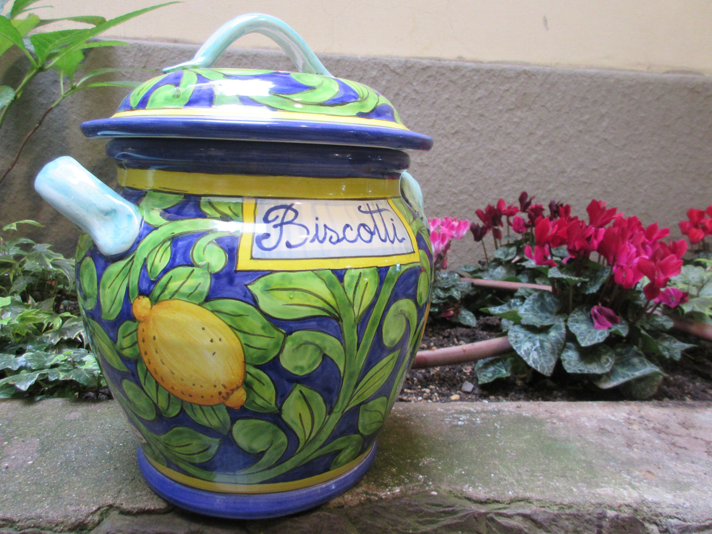 barattolo per biscotti in ceramica blu