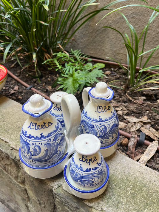 Ceramic oil vinegar salt and pepper set