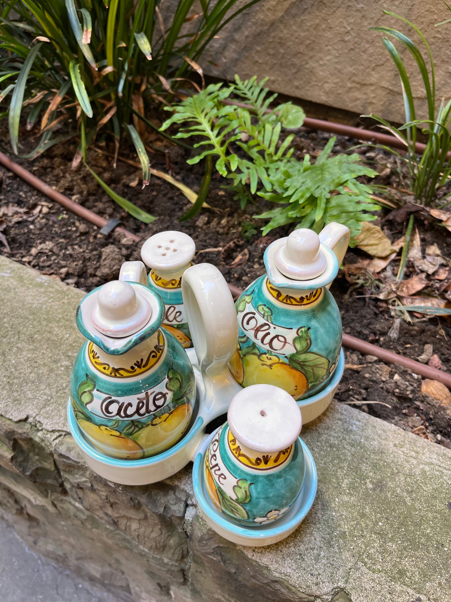Ceramic oil, vinegar, salt and pepper set