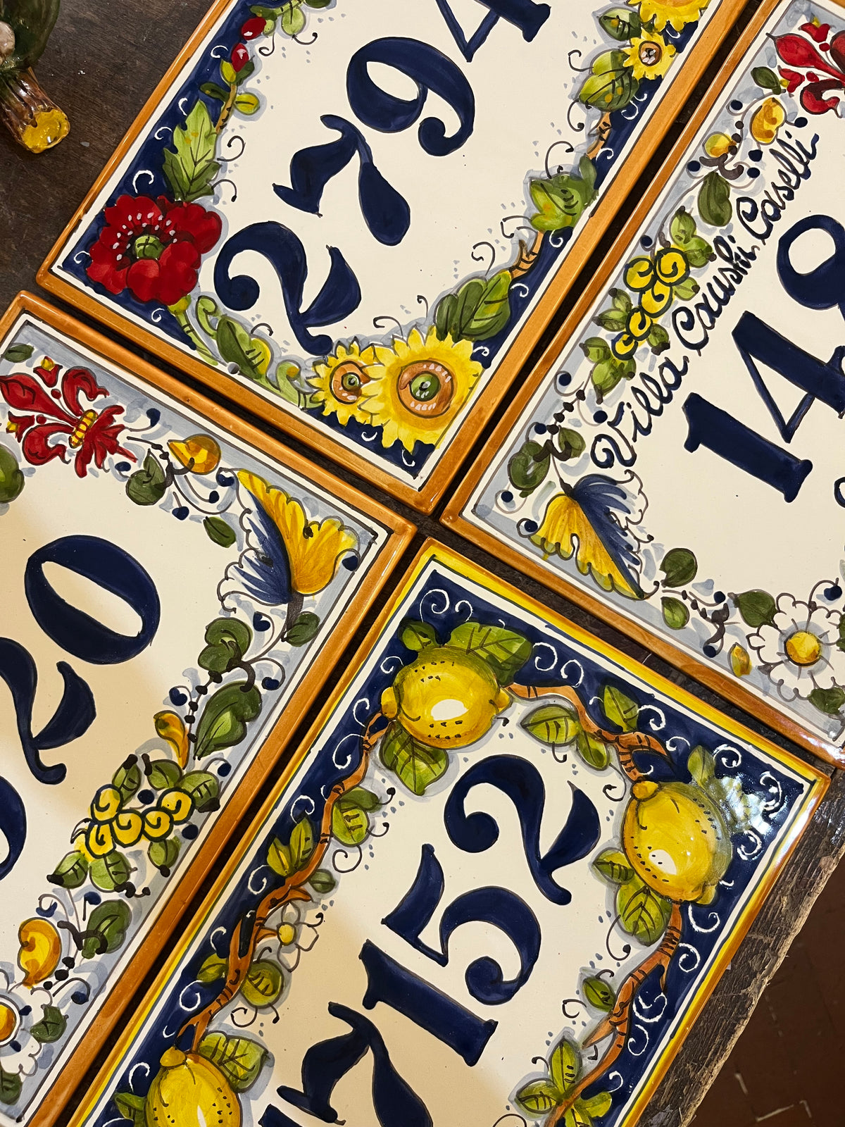 Custom house number ceramic tile with grape border