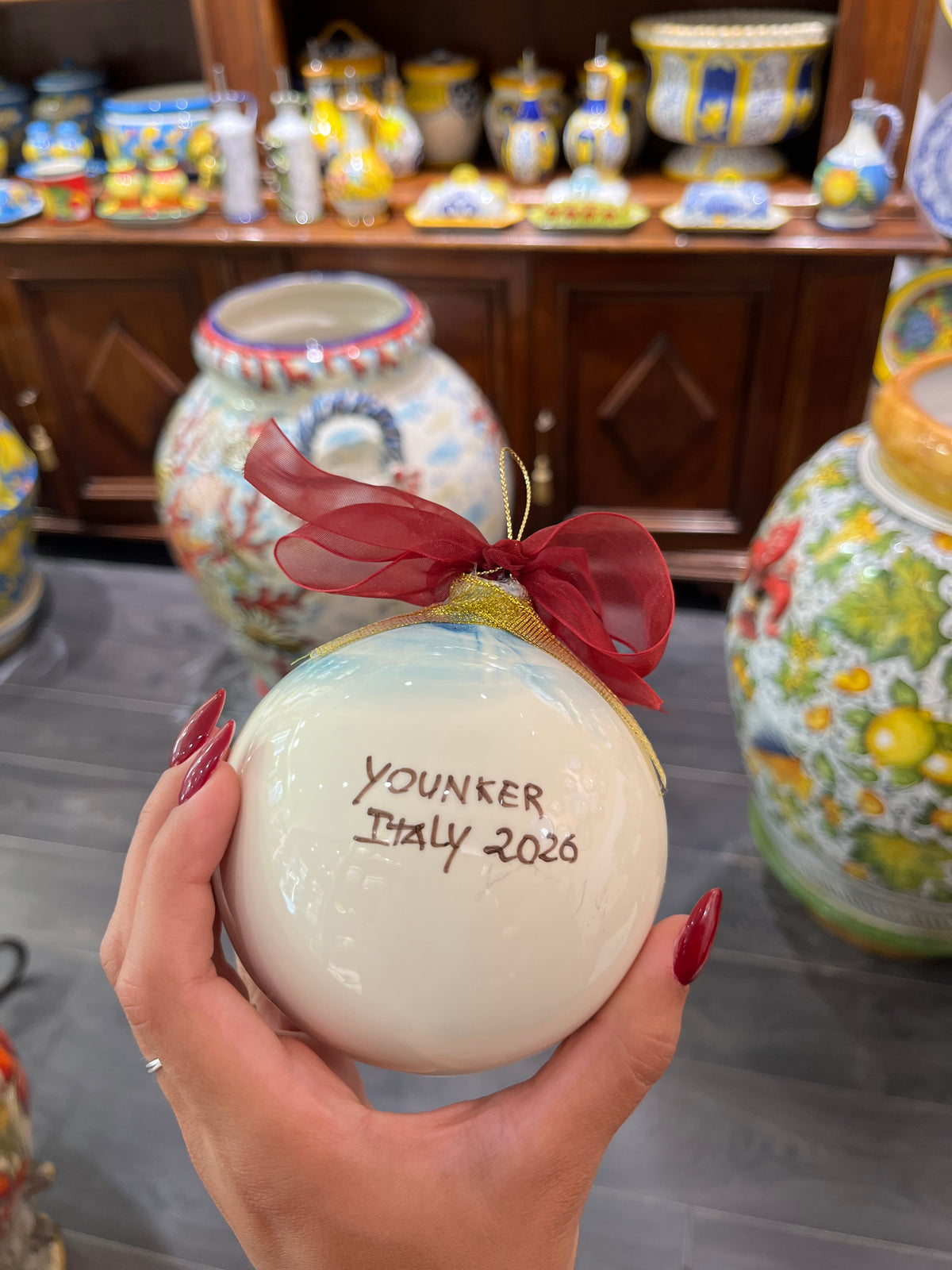 Hand-painted ceramics on display at Ceramiche Ponte Vecchio