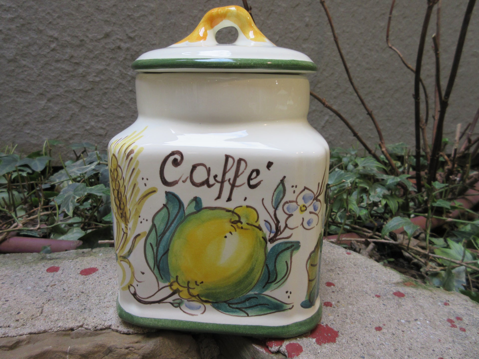 Ceramic Coffee Jar - Lemons, Pomegranates, and Grapes