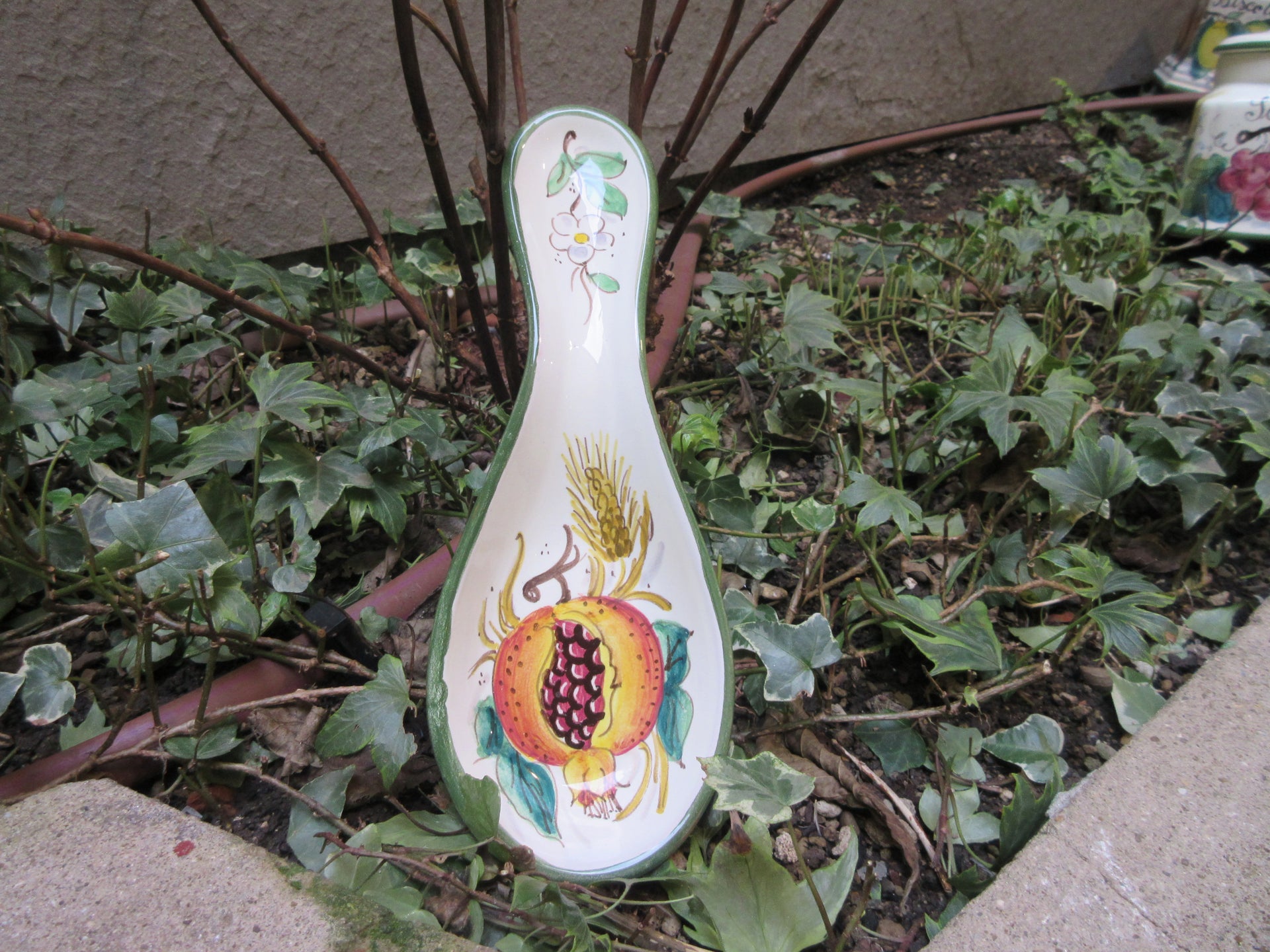 Ceramic Spoon Rest - Lemons, Pomegranates, and Grapes